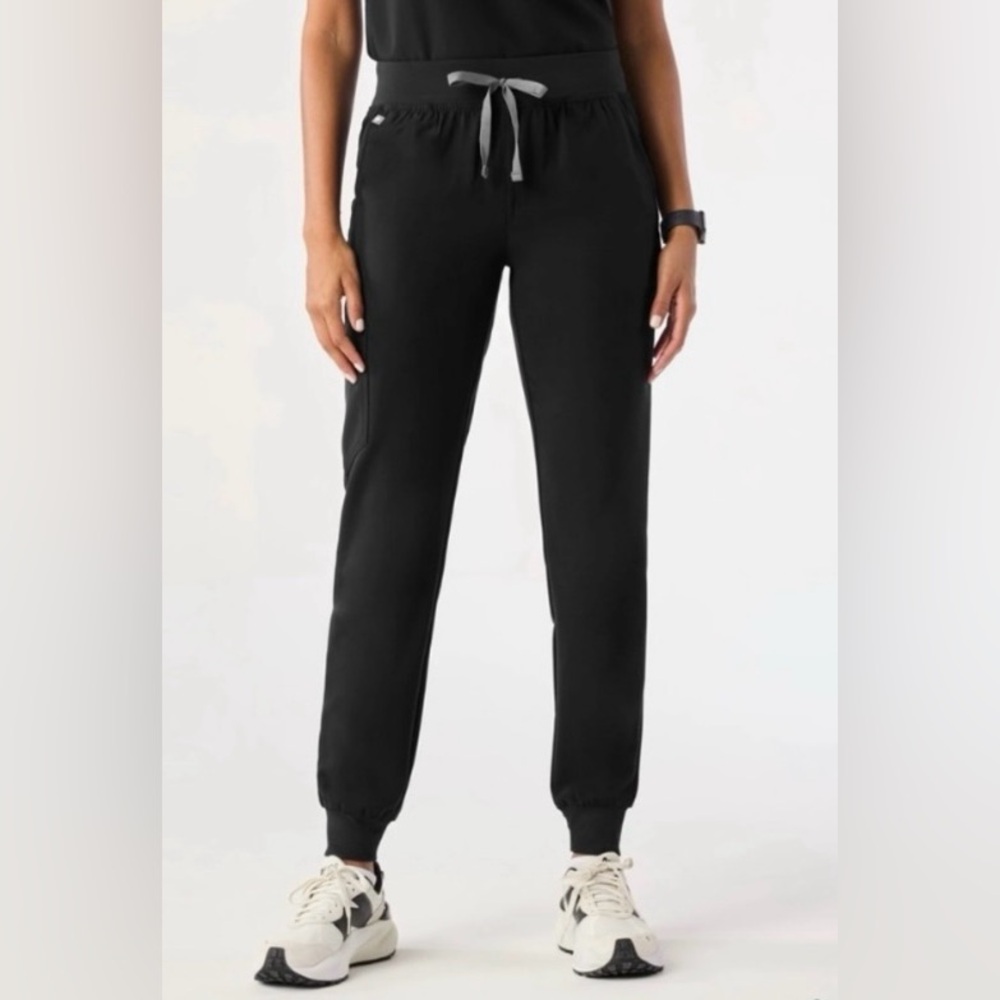 Figs Black Track Joggers with Gray Drawstring
